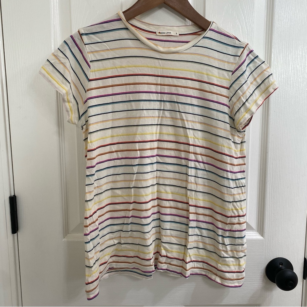 Marine Layer Swing Crew Tee Rainbow Stripe Short Sleeve T-Shirt Size Small
